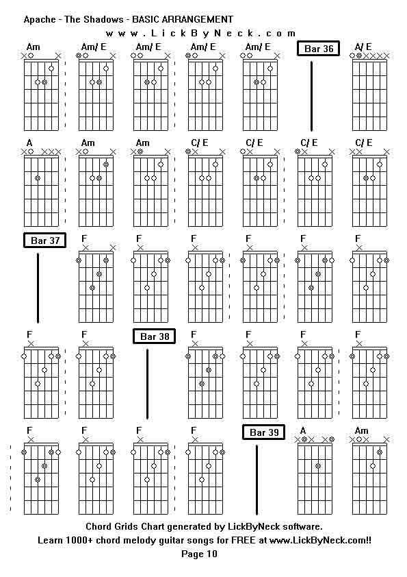 Chord Grids Chart of chord melody fingerstyle guitar song-Apache - The Shadows - BASIC ARRANGEMENT,generated by LickByNeck software.